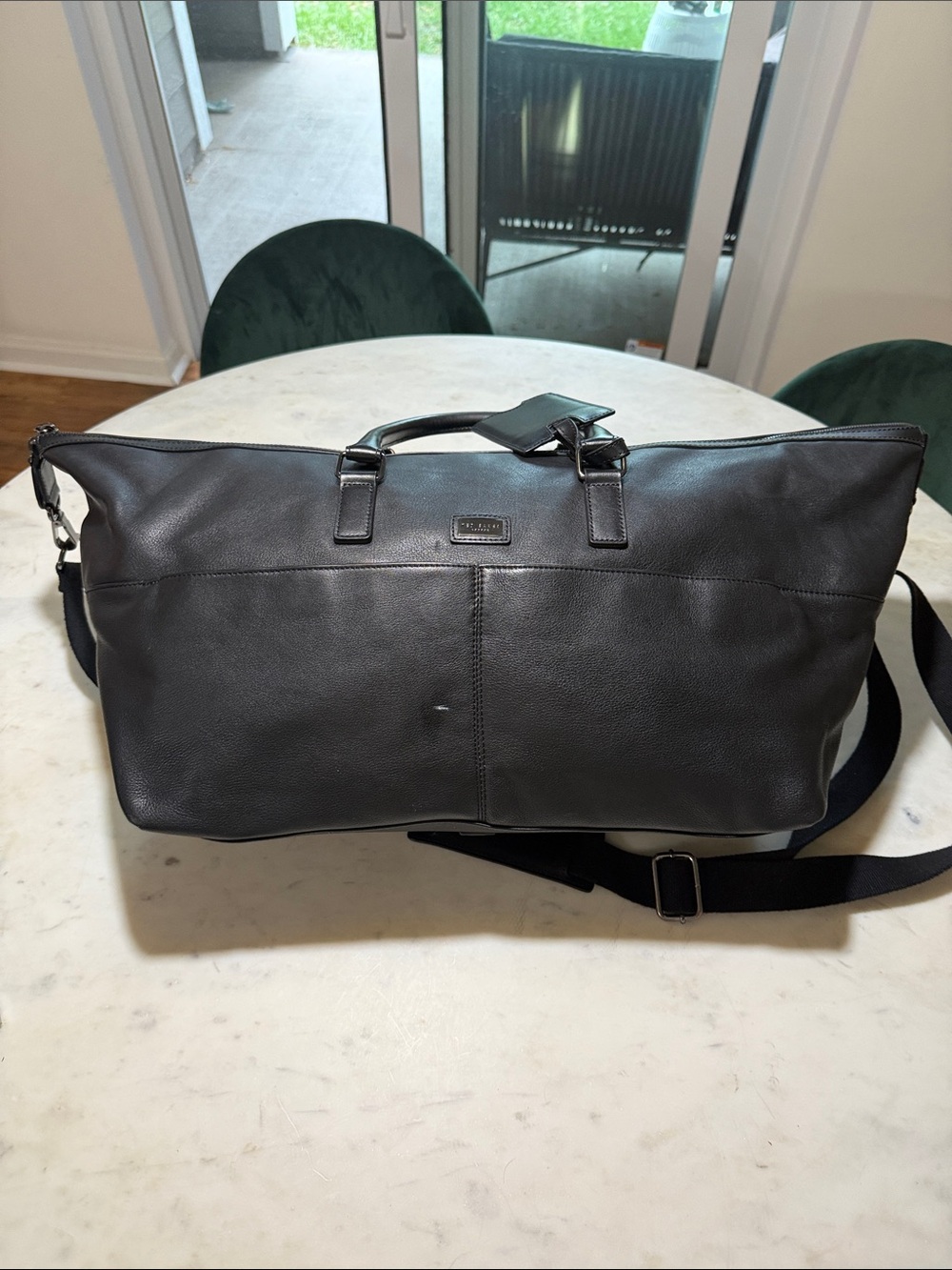 Ted Baker Black Leather Weekender Duffel with Detachable Strap